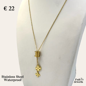 Stainless Steel Yellow Gold Plated Dangling Flower Necklace