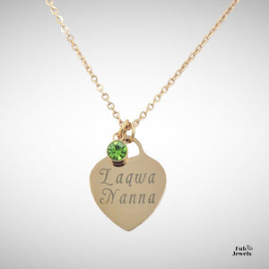 Engraved Stainless Steel 'Laqwa Nanna' Pendant with Personalised Birthstone Inc. Necklace