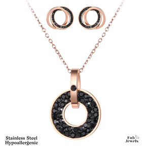 Rose Gold on Stainless Steel Necklace and Matching Earrings