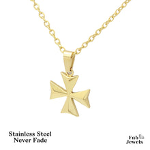 Load image into Gallery viewer, Stainless Steel 316L Yellow Gold Plated Maltese Cross 3D Pendant with Necklace