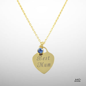 Engraved Stainless Steel 'Best Mum’ Heart Pendant with Personalised Birthstone Inc. Necklace