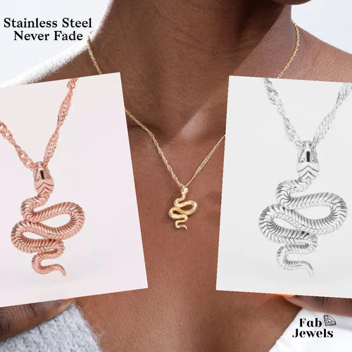 Stainless Steel Rose/White/Yellow Gold Plated Snake Pendant with Twisted Necklace