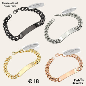 Stainless Steel Solid Id Bracelet Curb Chain Gold Plated