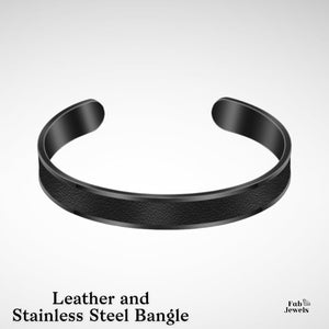 Highest Quality Leather and Stainless Steel Mens Cuff Bangle