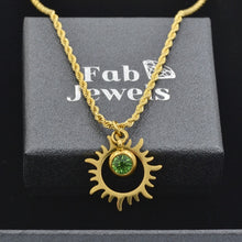 Load image into Gallery viewer, Yellow Gold Stainless Steel Rope Necklace with Birthstone Sun Pendant