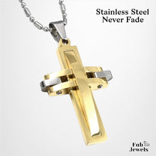 Load image into Gallery viewer, Stainless Steel Men’s Cross Silver Gold Black Tone with Necklace