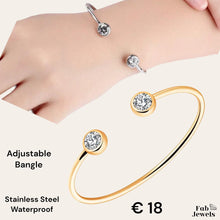 Load image into Gallery viewer, Yellow Gold Plated Silver on Stainless Steel Adjustable Bangle with CZ
