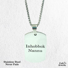 Load image into Gallery viewer, Stainless Steel Yellow Gold Engraved Inhobbok Nannu Dog Tag Pendant with Necklace