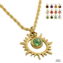 Load image into Gallery viewer, Yellow Gold Stainless Steel Rope Necklace with Birthstone Sun Pendant