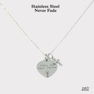 Engraved Stainless Steel Tifkira Ta Lewwel Tqarbina Heart Pendant with Cross Charm including Necklace